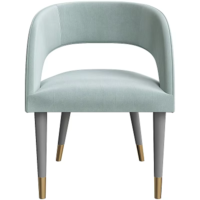 Light Blue Upholstered Accent Chair With Curved Backrest And Gold Tipped Grey Legs 3d model