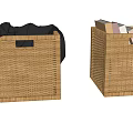 Woven Rattan Storage Baskets With Grey Cloth And Books Inside
