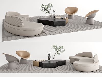 Modern Sofa Coffee Table Combination Multi-person Curved Sofa Shaped Sofa Leisure Chair Carpet 3d model