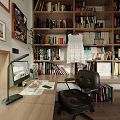 Cozy Study Room Interior With Large Windows Overlooking Green Trees And Bookshelves Filled With Books