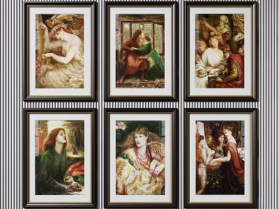 Six Classical Figurative Portrait Paintings With Decorative Frames And Artistic Scenes 3d model