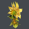 Cartoon Sunflower Character Creature With Yellow Petals Smiling Face Bright Eyes Golden Stem Green Leaves