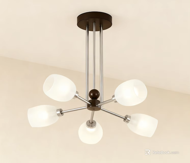 Contemporary Ceiling Pendant Light with White Glass Shades and Metal Frame 3d model 