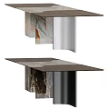 Modern Stylish Dining Table With Marble And Wood Tabletop And Unique Leg Design