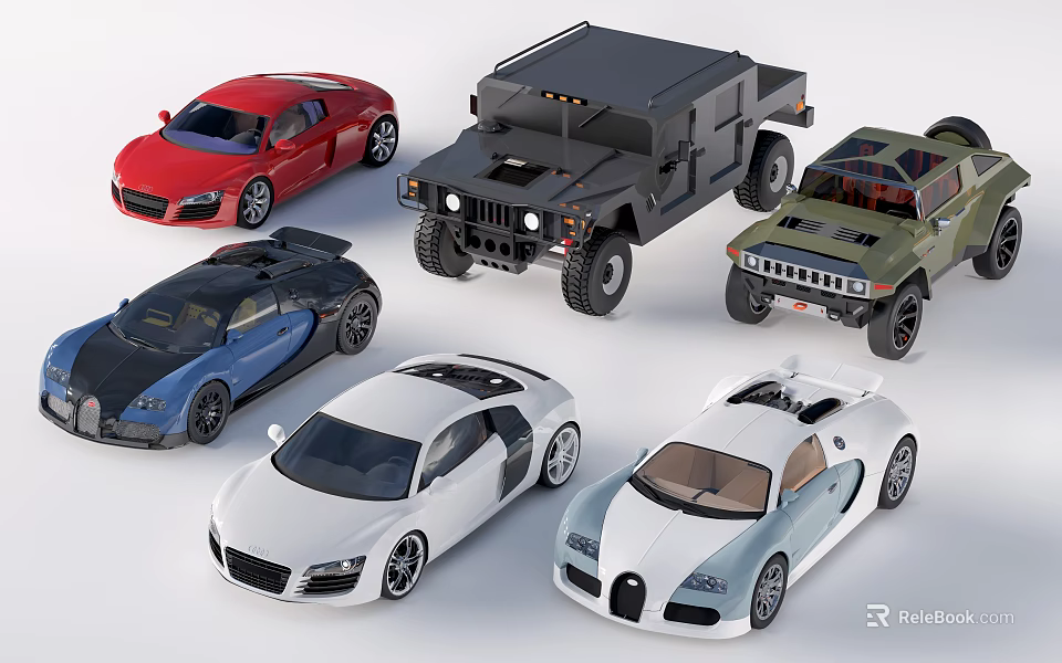 Colorful Sports Cars And Off Road Vehicles In Various Models Collection 3d model 
