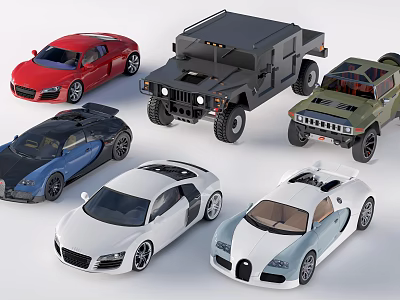 Colorful Sports Cars And Off Road Vehicles In Various Models Collection 3d model