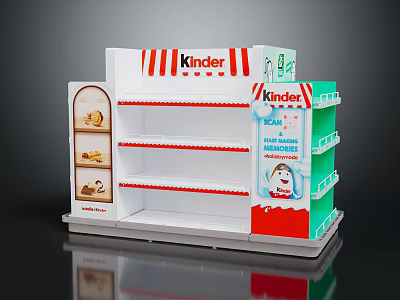 Kinder Display Shelves Showcasing Easter Ice Cream Products with White Red Stripe Green Sides Design 3d model