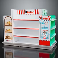 Kinder Display Shelves Showcasing Easter Ice Cream Products with White Red Stripe Green Sides Design