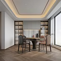 Modern Hotel Mahjong Room Interior With Chess Table Chairs And Large Window