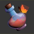 Colorful Magical Bottle With Red Cork Blue Neck And Orange Butterfly