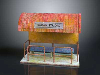 Outdoor Leisure Bench with Red Roof Yellow Wall and Metal Frame from BAPAK STUDIO 3d model