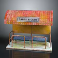 Outdoor Leisure Bench with Red Roof Yellow Wall and Metal Frame from BAPAK STUDIO