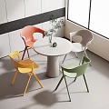 Modern Round Table And Colorful Chairs Set In Bright Interior Space 3d model