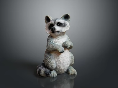 Standing Raccoon Statue With Front Paws Together On Gray Smooth Surface 3d model