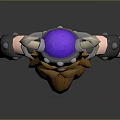 Muscular Horned Fantasy Game Warrior Character With Brown Beard Purple Outfit And Metal Arm Guards