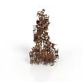 Creative Wooden Chairs Stacked to Form an Artistic Furniture Tower Display Structure