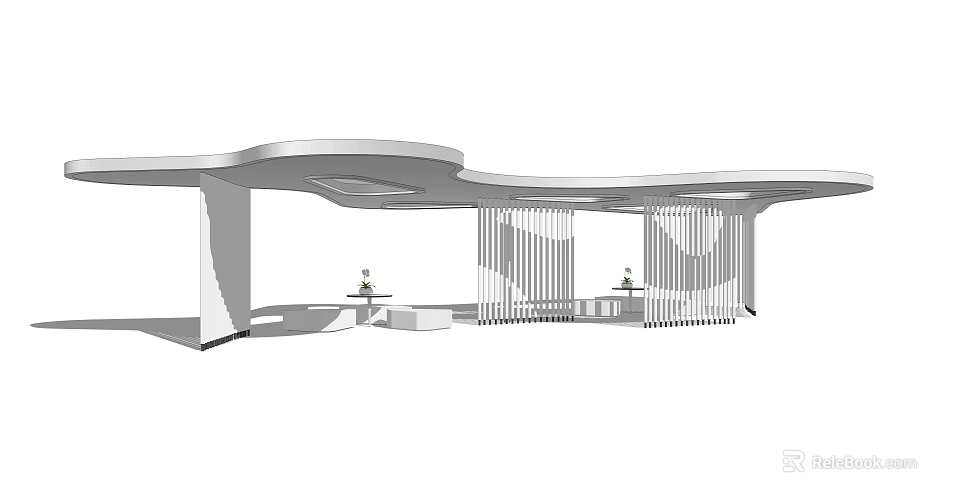 Outdoor Modern Pergola With Curved Roof Lattice Panels And Sleek Columns 3d model 