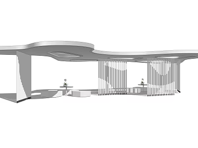 Outdoor Modern Pergola With Curved Roof Lattice Panels And Sleek Columns 3d model