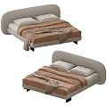 Modern Double Bed With Curved Light Gray Headboard And Brown Blanket White Pillows