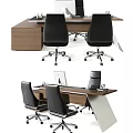 Modern Office Desk With Black Swivel Chairs And Laptop On Spacious Desktop