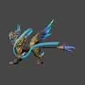 Elegant Mythical Creature With Blue Wings Golden Ornaments Black Body And Flowing Blue Ribbons