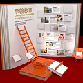 Chenghan Education Book Shaped Display Wall Photo Check in Spot with Photos Ladder and Orange Chair