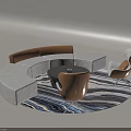 Modern Curved Irregular-shaped Sofa Gray Orange With Round Coffee Table Potted Plant And Striped Rug