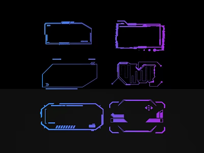 Abstract Geometric Sculpture Carvings Featuring Blue Purple Lines On Black Background 3d model