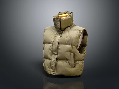 Khaki Quilted Puffer Vest With High Neck Button Front Sleeveless Design 3d model