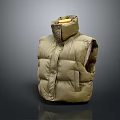 Khaki Quilted Puffer Vest With High Neck Button Front Sleeveless Design