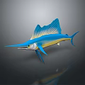 Realistic Blue And Yellow Sailfish 3D Model Rendering In Aquatic Environment 3d model