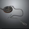 Vintage Pocket Watch Clothing Accessory With Silver Chain Blue Dial And Gear Details