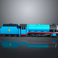 Blue Steam Train Model With Number 4 Black Coal Bin And Red Accents