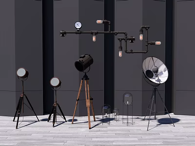 Modern Industrial Lighting Combinations With Floor Lamps Tripod Stands Pendant Lights And Metal Frames 3d model