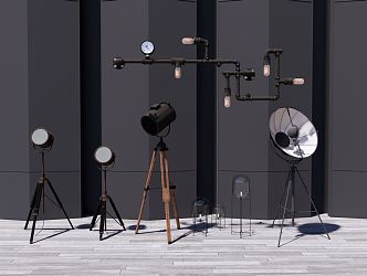 Industrial LOFT lighting combination floor lamp 3d model