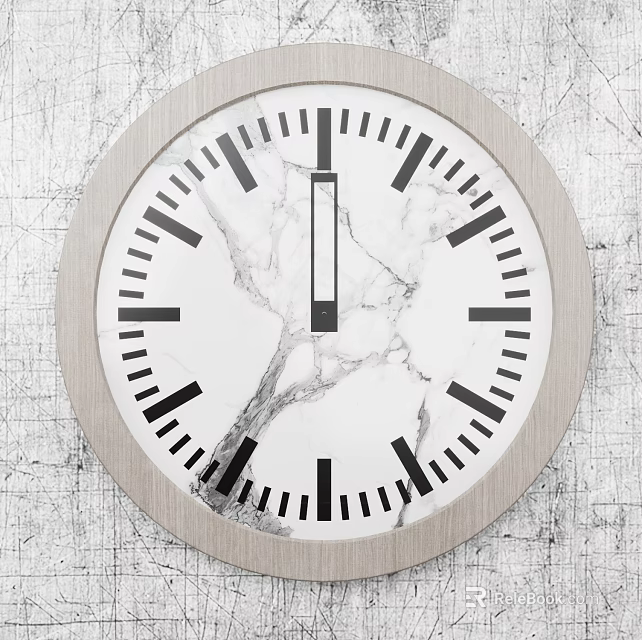 Elegant Modern Minimalist Wall Clock With Marble Dial And Silver Frame 3d model 