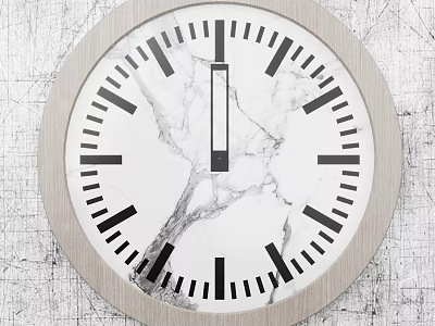 Elegant Modern Minimalist Wall Clock With Marble Dial And Silver Frame 3d model