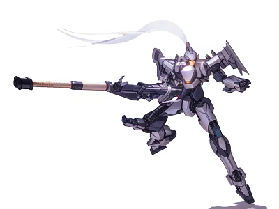 Decorative Ornament Set Of Silver Gray Mecha Character With Weapon Holding And Dynamic Pose 3d model