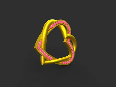 Elegant Gold Ring Adorned With Pink Gemstones In Intertwined Heart Design 3d model