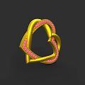 Elegant Gold Ring Adorned With Pink Gemstones In Intertwined Heart Design