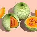 Fresh Cantaloupe Whole and Sliced with Orange Flesh and Seeds on Pink Background