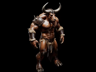 Game Movie Character Bull Horned Muscular Warrior With Spiked Armor Leather Attire Fantasy Battle Inspired 3d model