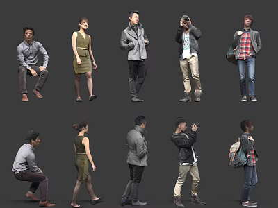 Diverse Human Characters With Various Poses And Different Clothing Outfits 3d model