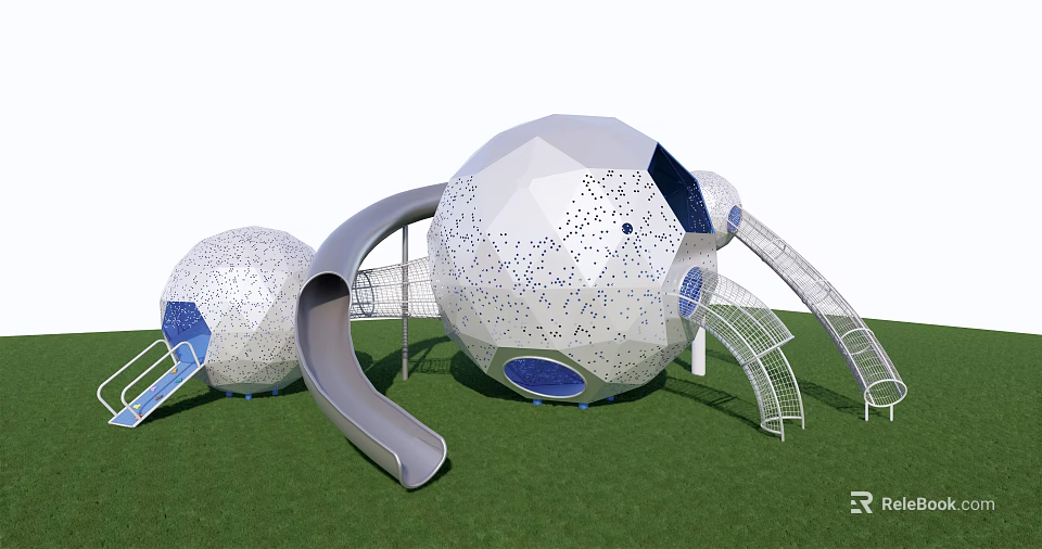 Spherical Design Outdoor Playground Equipment With Slides And Green Grass Area 3d model 
