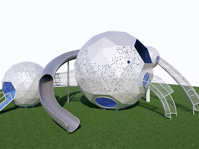 Spherical Design Outdoor Playground Equipment With Slides And Green Grass Area 3d model