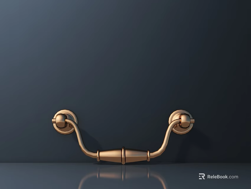 Golden Handle On Dark Background Wall With Round Bases Curved Metal Bar And Bottom Reflection 3d model 