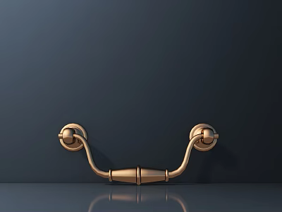 Golden Handle On Dark Background Wall With Round Bases Curved Metal Bar And Bottom Reflection 3d model