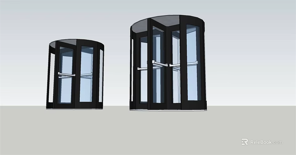 Modern Revolving Doors Design With Glass Panels And Black Frames 3d model 