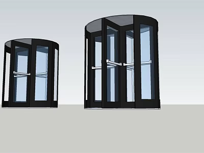 Modern Revolving Doors Design With Glass Panels And Black Frames 3d model