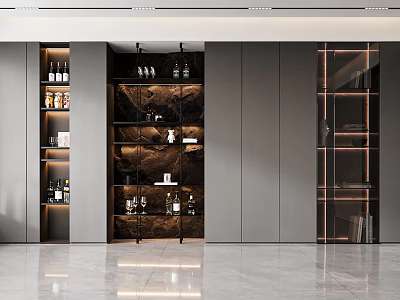 High End Modern Wine Cabinet With Glass Display Shelves And LED Lighting 3d model